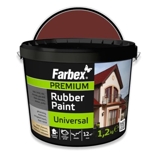 FARBEX Universal Premium Gummi Farbe-Innen und Außenfarbe für alle Oberflächen, Elastische Abdichtung gegen Feuchtigkeit, Witterung-1,2 kg-Rotbraun