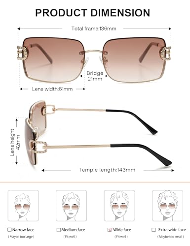 SOJOS Vintage Rectangle Sunglasses for Women,Oversized Trendy Rimless 90s UV400 Womens Y2K Shades SJ11782
