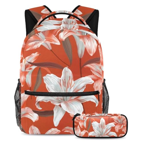 Sac à dos polyvalent grand format imprimé lys art saumon au design fleuri unique