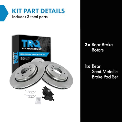Image of TRQ Rear Brake Pad and Rotor Set Semi Metallic Rotors Compatible with 2001-2006 BMW 330Ci 2001-2005 330i 330xi