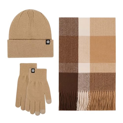 Ensemble de ski d’hiver de femmes beanie foulards et gants coupe-vent