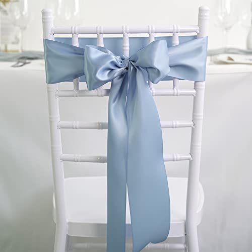 Huihuang Dusty Blue Satin Ribbon 4 Inch Wide Double-Faced Dusty Blue Big Fabric Ribbon For Wedding Chair Sashes Large Bows Making Sewing Crafts Flower Bouquet Wrap Party Decor -Continuous 10 Yards #TOP4