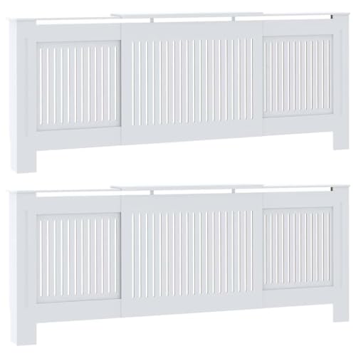 Image of White Radiator Cover 2 pcs Engineered Wood Water Resistant Modern Design with Storage Shelf for Efficient Heat Flow and Easy Maintenance 80.71 x 8.07 x 32.09 in