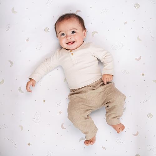 Image of Crib Sheets Neutral - Fitted Baby Crib Sheets Bed for Girl Boy - 2 Pack Standard & Toddler Mattress (Galaxy, Moon, and Stars) - Buttery Soft Organic Cotton Blend
