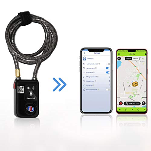 Bike Chain Locks w. Alarm - Nulock Smart Bluetooth Lock Keyless Waterproof Anti-Theft Bicycle Cable Lock with App Control iOS/Android for Motorcycle and Gate (6 feet Braided Steel Frekis) - Thumbnail 2