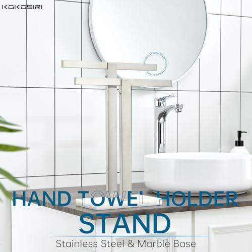 Image of KOKOSIRI Hand Towel Holder Free-Standing Towel Racks with Marble Base for Bathroom Kitchen Vanity, Brushed Stainless Steel 15.7'' Height THS0001-SM-BR