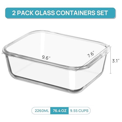 Image of Vtopmart 2Pack 2260ml /76.4oz Extra Large Glass Storage Containers, Pink