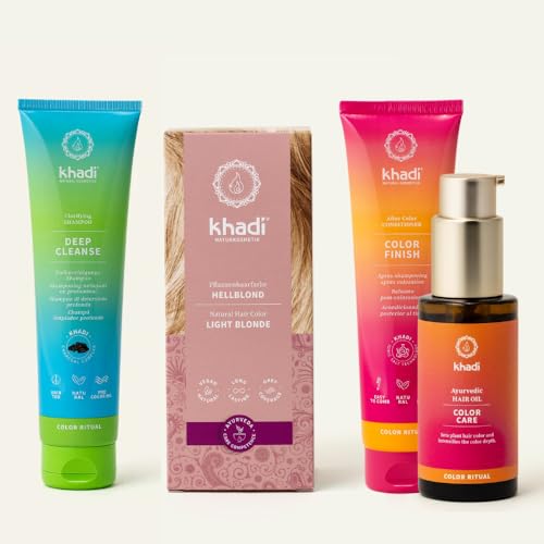 Kit Coloration Cheveux Naturelle Blond Clair Khadi avec Routine Capillaire Complète En 4 Étapes