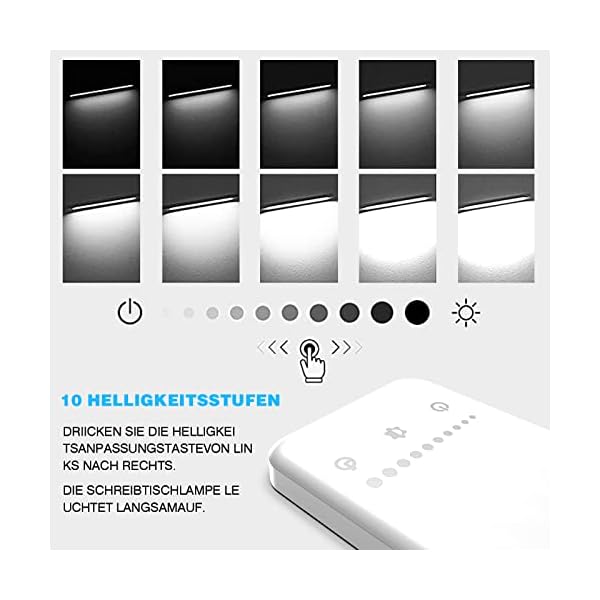 TOVXAFUR LED Schreibtischlampe 5 Lichtfarben und 4 Helligkeitsstufen Dimmbare Memory Funktion USB-Anschluss für Büro… – Bild 6