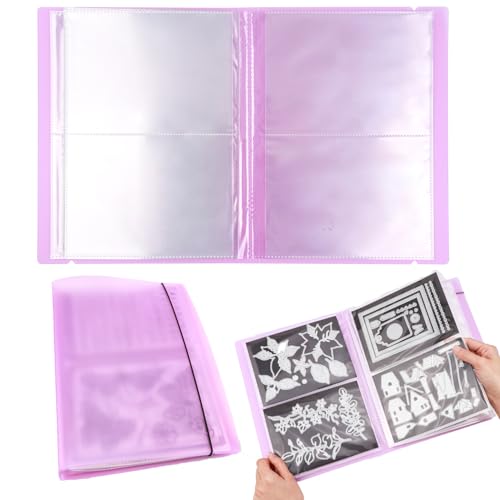 OTCRAFT 20 Pages 80 Pockets /1Set Large Clear Sticker Photo Storage Album; Storage Book Organizer Folder for Postcards Stickers, Photo, Clear Stamps, and Cutting Dies 17.5x11x1.38inch (Purple)