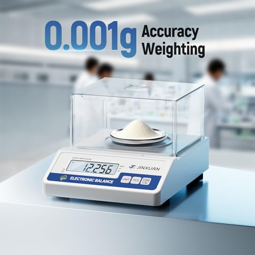 Image of Lab Scale 0.001g Accuracy 500g Digital Milligram Scale Analytical Balance Scale with Windshield LCD Display 7 Units 200g Calibration Weight, Precision Scale for Jewelry Gold Powder Chemistry
