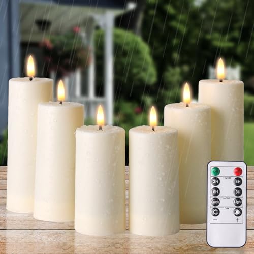 Image of Outdoor Candles with Timer Waterproof, 6 PCS Outdoor Waterproof Flameless Candles Battery Operated, Realistic Flame Effect LED Pillar Candles for Fireplace Halloween Christmas Patio Centerpieces