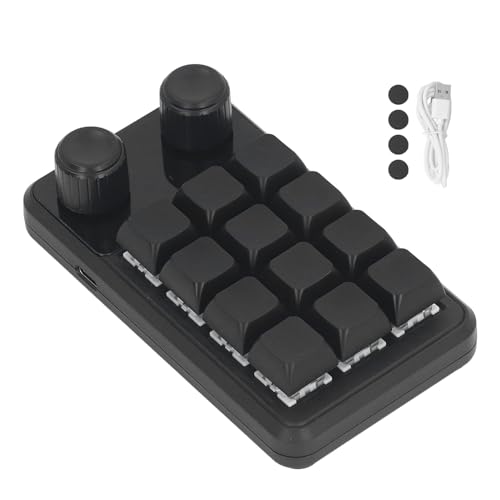 XZXCVN Mini Teclado Gaming 12 Teclas 2 Perillas Blue Switch Negro, Programable con Iluminación RGB - Personalizable, Material Resistente, para Oficina y Control Industrial
