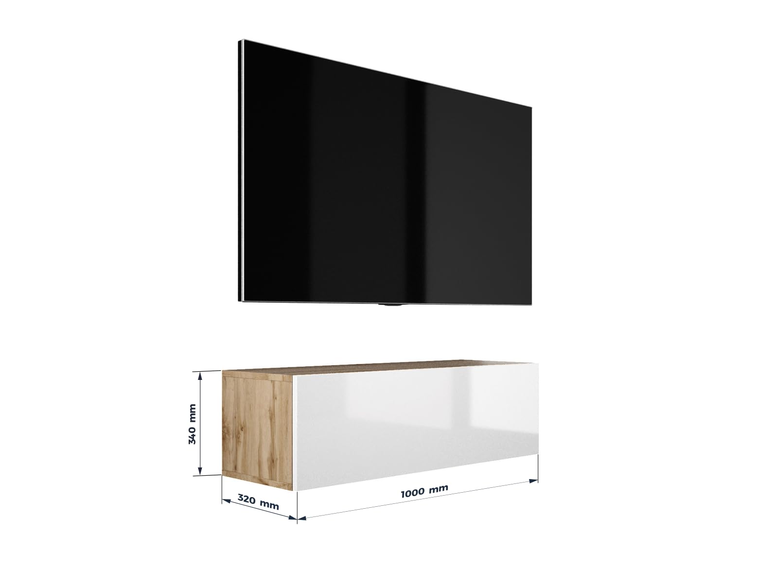 Mueble de TV Colgante, (100 x 34 x 32 cm), Color Roble wotan/Blanco Brillante
