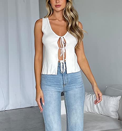 Image of HengShunRui Women Sleeveless Knit Vest Button Down Crochet Sweater Tank Top