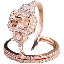 Gorgeous 18K Rose Gold Filled Morganite Ring Engagement Bridal Women Jewelry Set Size 6-10 Size 8