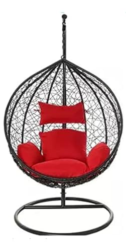 Image of Single Seater Swing Chair with Stand and Cushion Hammock Swing for Adult Outdoor Indoor Garden Living Room Balcony Hanging Chair (Black Maroon)