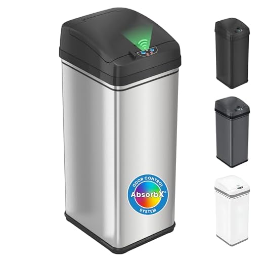 iTouchless 13 Gallon Stainless Steel Automatic Trash Can with Odor-Absorbing Filter, Wide Opening Sensor Kitchen Trash Bin, Powered by Batteries (not included) or Optional AC Adapter (sold separately)