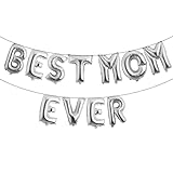 16' Best Mom Ever Balloons for Mother's Birthday happy Mother's Day Party Events Balloons Supplies, I Love You Best Mom Ever Thanks Giving Party Balloon (BEST MOM EVER Silver)
