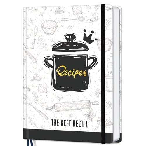 LuBudingJoy Recipe Book to Write in Your Own Recipes, Hardcover Blank Cookbook, Customizable A5 Recipe Journal Hold 148 Recipes(White Cook)​
