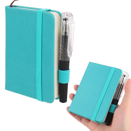 YUXIANLB 1pcs Pocket Notebook Portable A7 Note Book Note Pad Journal Notebook PU Leather Notebooks With Elastic Band Inner Pocket Hardcover Notepad With Pen Writing Note Taking (Light blue,100 Sheets)