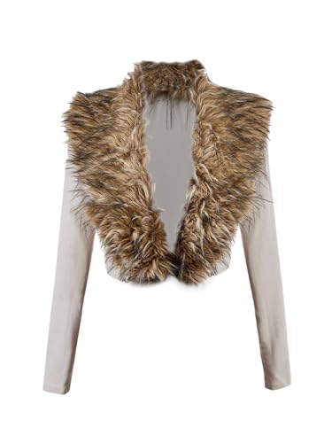 MakeMeChic Women's Plus Size Cropped Jacket Contrast Faux Fur Long