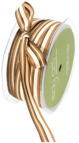 May Arts 1/2-Inch Wide Ribbon, Light Brown and Ivory Grosgrain Stripes
