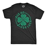Mens Rub Me for Luck T Shirt Funny Saint Patricks Day Cool Shamrock St Patty Tee Funny T Shirts Saint Patrick's Day Apparel for Men Cool Adult Humor Short Black - XL