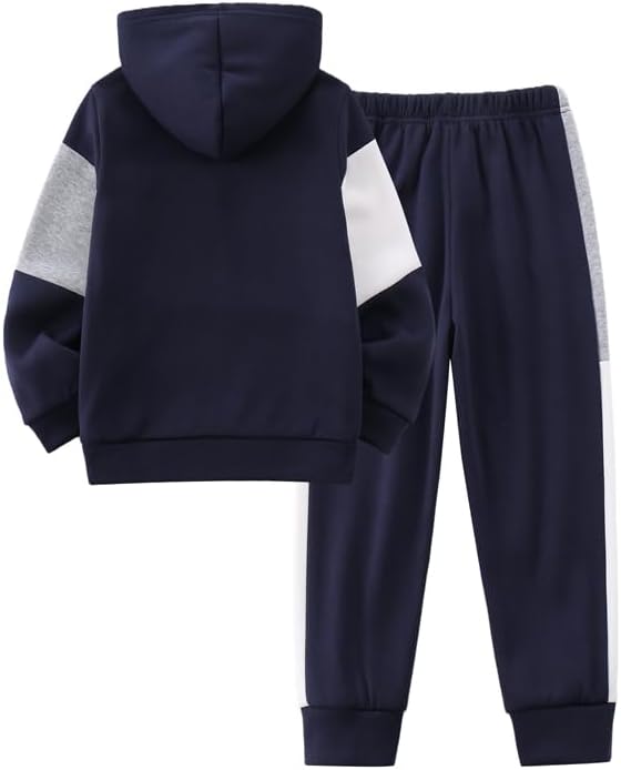 JOLYSHILD Boy's 2 Piece Outfits Long Sleeve Hooded Pullover Colorblock Tops and Sweat Pants Fall Winter Set 3-14Y - Image 2