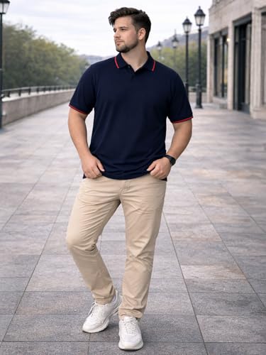 Image of Veirdo Men's Classic Fit Plus Size Polo T-Shirt, Half Sleeve, Stylish Cotton Tee, Formal & Casual Wear, Comfortable & Durable (3XL-5XL)