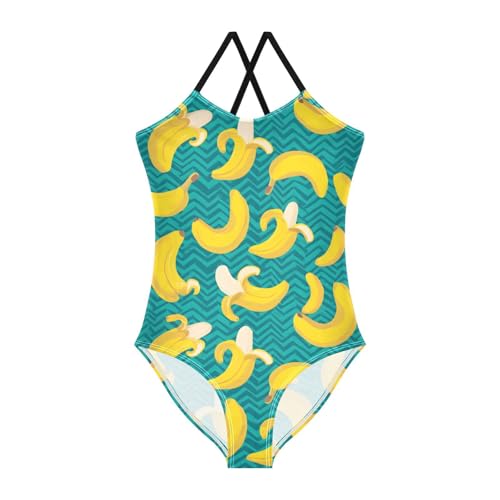 SUABO Banana Pattern Girls Swimsuits Quick Dry Crossback One Piece Bathing Suit Beach Swimwear, 7-8T Multicoloured