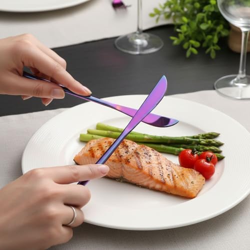 Image of 20 Pcs Pink Cutlery Set for Dining Table the Perfect Lightweight Silim Handle Tableware Including Dinner Spoon, Dinner Fork, Dinner Knife, Dessert Spoon & Dessert Fork