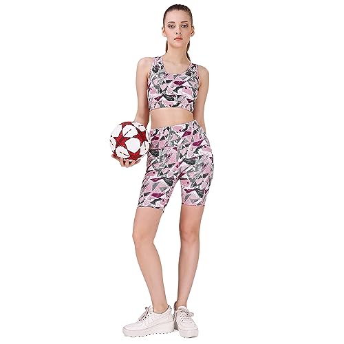 Image of SOIE Women Polyester Blend Sports Shorts High Waist Knee Length with Side Pocket Quick Dry Squat Proof Athleisure Shorts for Workout