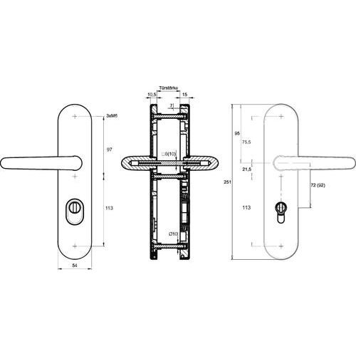 1 Cama de protección con placa larga de drückergrt. Formato ES1 exterior Cartel 492836 mm, ovalado, pulsador de forma de U PZ, 72 mm, 12 unidades