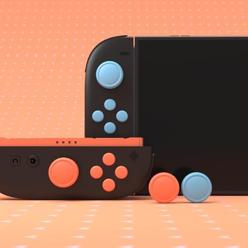 PlayVital Button Caps + Thumb Grip Set for Nintendo Switch 2, 2 Silicone Colorful ABXY Directional Button Covers & 2 Joystick Caps for Joycon - Blue & Orange - 2