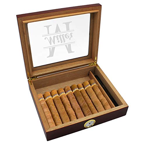 Custom Personalized Premium Cigar Humidor Box with Hygrometer, Humidifier and Glass Top - Engraved Wood Cigar Box Gift Set (Personalized - Rosewood) - Image 4
