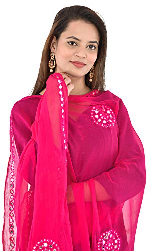 Image of YOUTHQUAKE Plastic Mirror Work Embroidered Chiffon Dupatta for Women & Girls