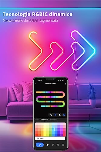 Striscia LED Neon RGBIC 3M con Controllo App Tuya, Compatibile con Alexa, IP65 Impermeabile, Sincronizzazione Musicale, per Camera, Gaming, Feste e Decorazioni Natalizie - Illuminazione - Immagine 3