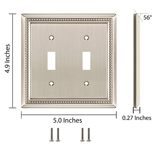 Image of Henne Bery Sunken Pearls Heavy Duty Decorative Wall Plate Switch Plate Outlet Cover (Double Toggle, Satin Nickel)