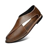Men's Genuine Leather SOFE Sole Flat Sandals,Summer Outdoor Comfortable Slip On Soft Walking Driving Shoes Casual Fisherman Beach Shoes (Brown,10)