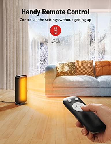 Space Heater, PARIS RHÔNE 1500W Electric Heater with 70° Oscillation 12H Timer 3 Modes, Thermostat Tip-Over Protection, 24H Auto-Off Quiet Ceramic Heater With Remote for Bedroom, Office & Indoor Use