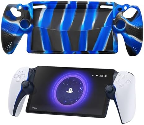 for PlayStation portal Case Silicone Soft Case Stripes Shock-Absorption Anti-Fingerprint Scratch Resistant Camouflage Case for PS Portal Blue