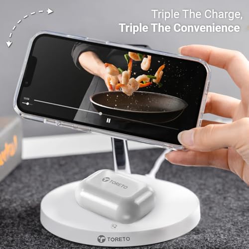 Image of Toreto Mag Swift Magnetic Fast Charging Station with 30w Adapter with C to C Cable for Magsafe Devices, Wireless Charger, for iPhone 16 /15 /14 /13 /12, Apple Watch & AirPods (White)