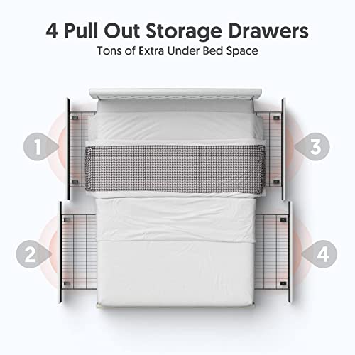 Bonsoir Storage Bed Frame Upholstered Low Profile Traditional Platform With Tufted And Nail Headboard/No Box Spring Needed/4 Pull Out Drawers/Sand Color Linen Fabric (Full Size) #TOP3