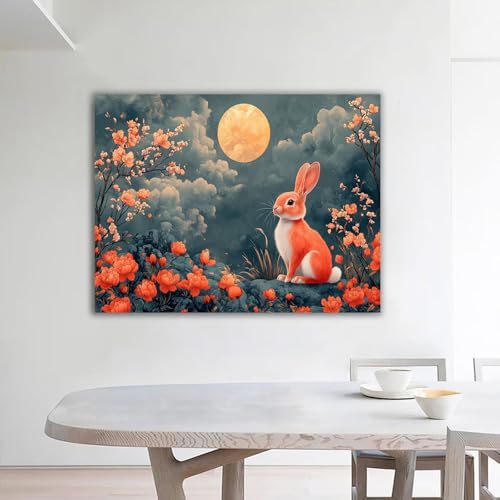 Tableau Fleur Lapin décoration murale grise en toile 60x80cm - 3