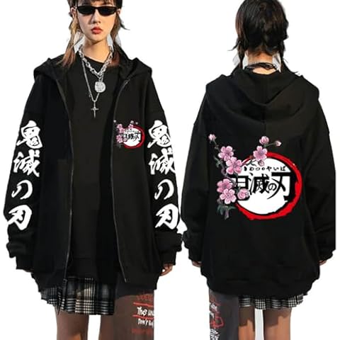 Ubeisy Symish Anime Hoodie Zip up Jacket Sweatshirt Tanjirou Nezuko Anime Cosplay Zipper Coat For Unisex,Black F/M Cover