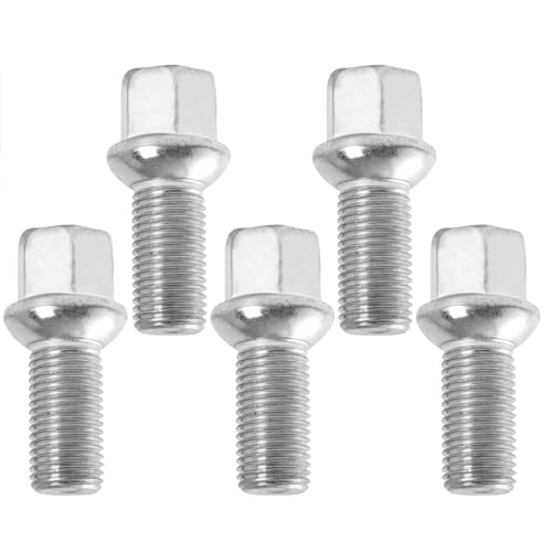 Image of 5 Pack 8D0601139D WHT002437 M14x1.5 Car Lug Nuts Wheel Lug Bolts | Compatible With Volkswagen /VW Golf Jetta Passat Beetle CC for Audi A3 A4 A5 A6 A7 Quattro A8 M14-1.5 Lug Bolts(Silvery)