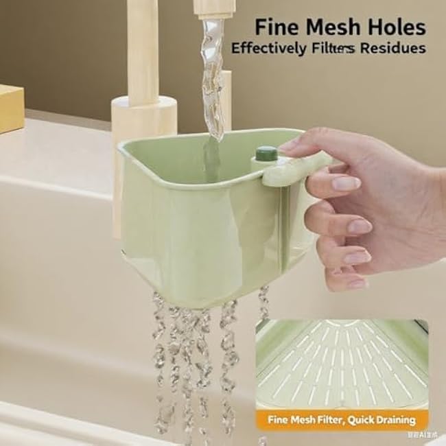 Food Waste Catcher for Sink Kitchen Sink Caddy Suction Cup Corner Sink Strainer Food Waste Catcher Caddy Suction Cup, Plastic Material, One-Touch Drainage (Green)