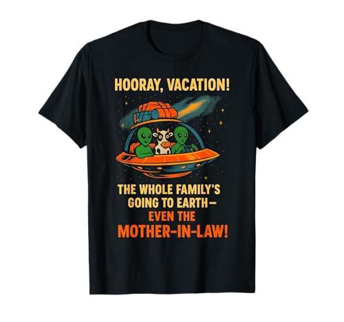 UFO Alien Family Vacation - Camiseta retro divertida con póster espacial Camiseta