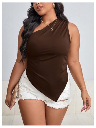SOLY HUX Women's Plus Size One Shoulder Tank Top Sleeveless Asymmetrical Shirt Tops3